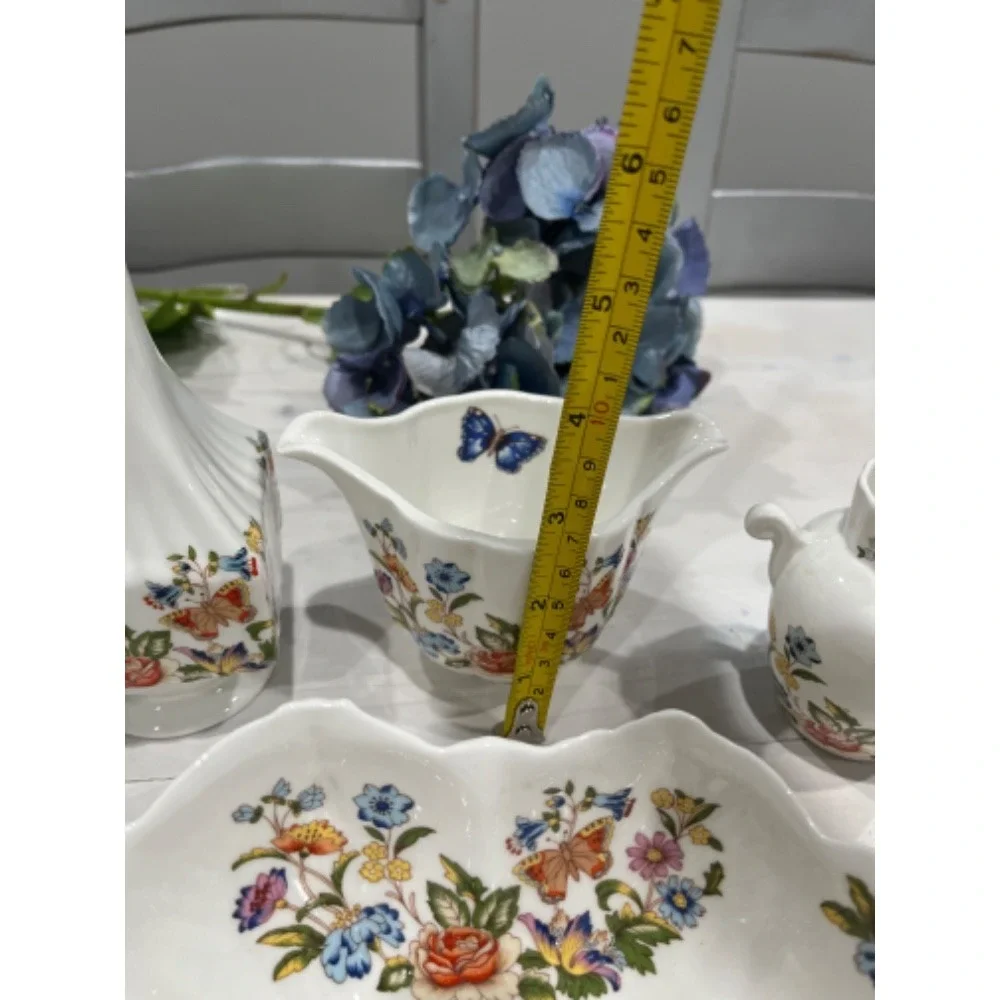 Aynsley Cottage Garden Fine Bone China Vase,‎ Creamer, Sugar, Dish Set